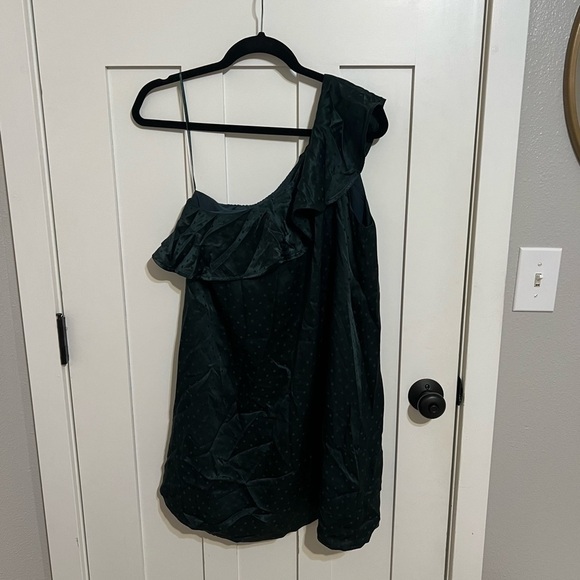 Madewell Women’s Forest Green Silk One-Shoulder Dress Size 6 - Picture 3 of 8